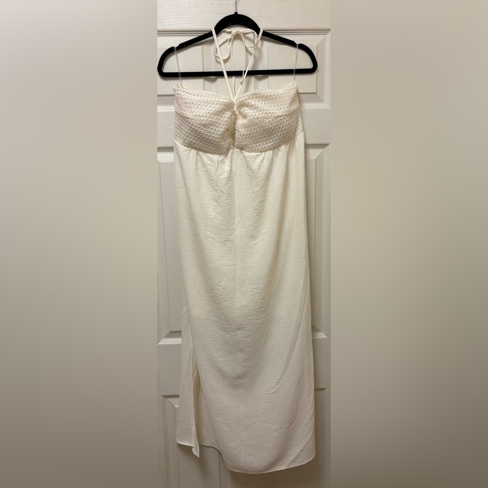 No Boundaries XL (16-18) Cream Textured Halter Maxi Dress